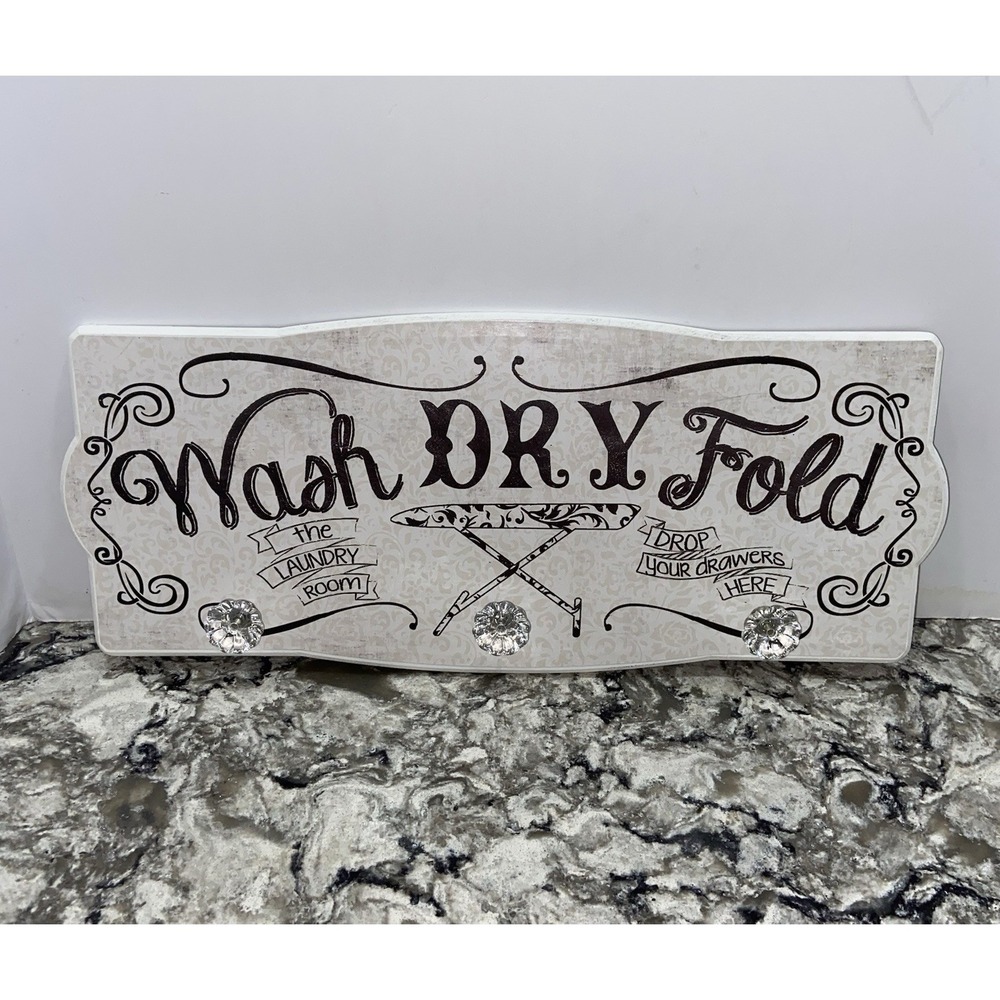 Wood Laundry Room Wall Mounted Decorative Sign Wash Dry Fold White Black
